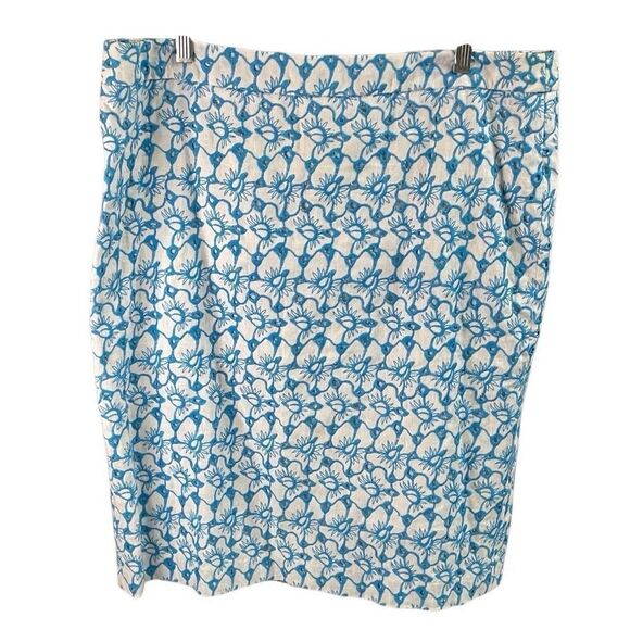 TALBOTS Women’s Linen Skirt Eyelet Embroidered Floral Zipper Size 16 Teal White - Picture 1 of 10